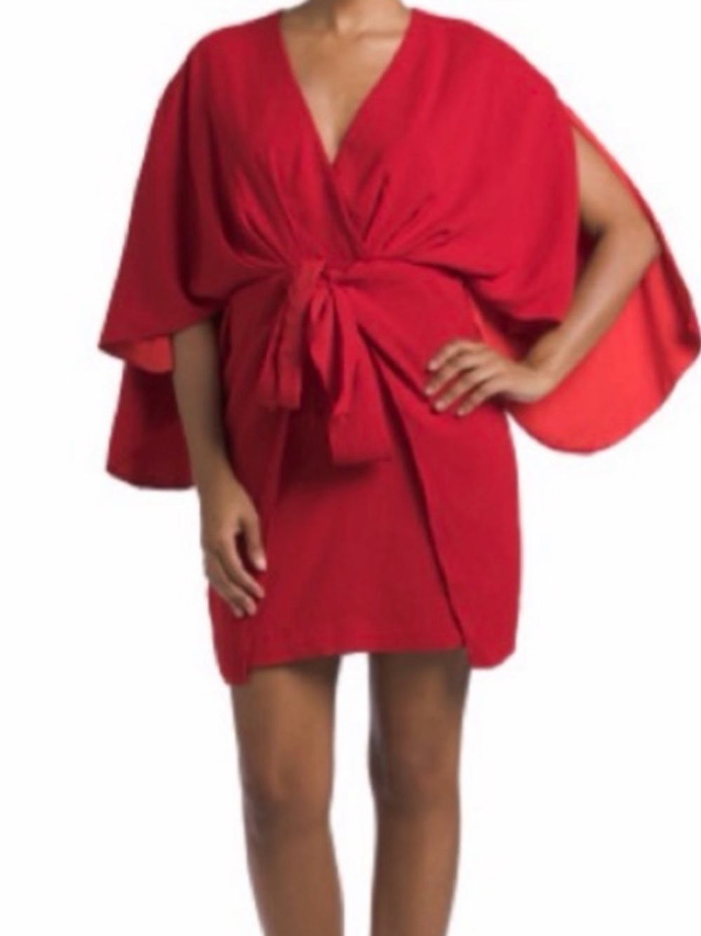 NWT Alexia Admor “Dania” Coral Red Tie-Front Kimono Sleeve Draped Mini Dress 12
